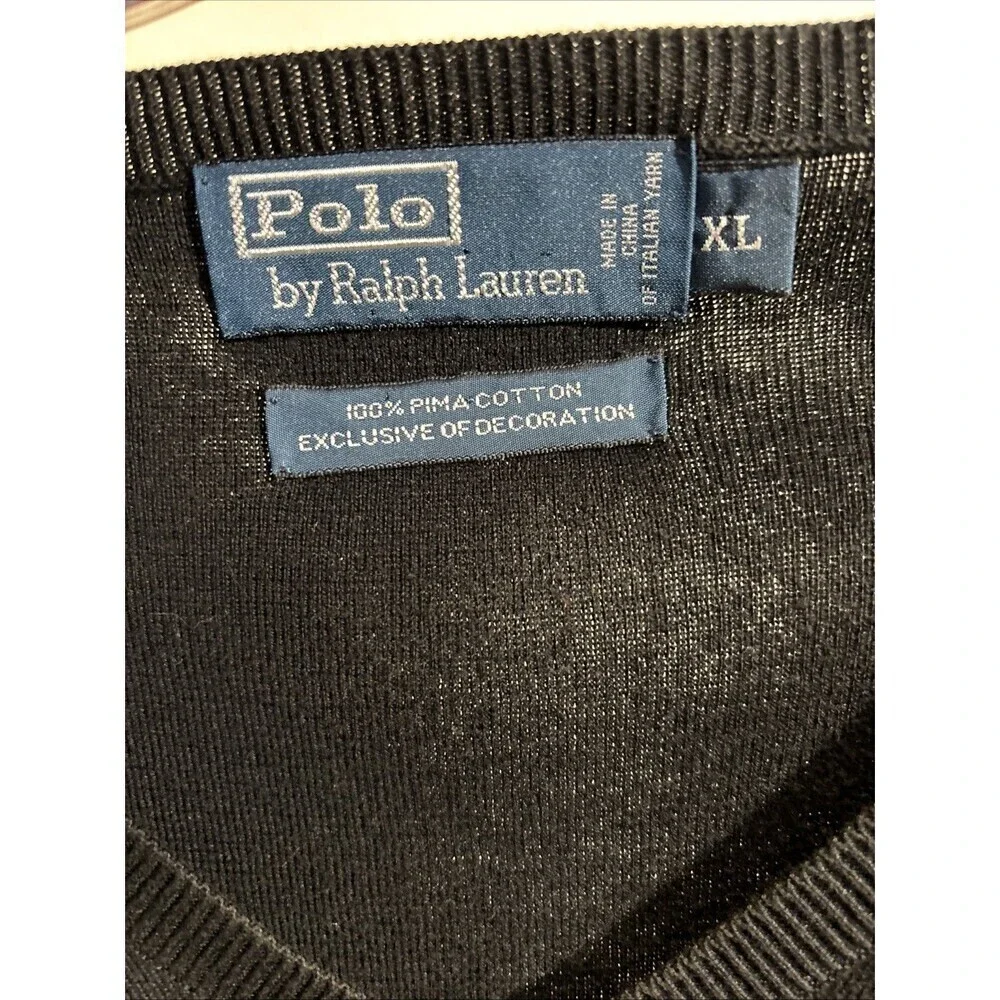 Polo Ralph Lauren Sweater Vest Men's Size XL Pullover Black Pima Cotton V-Neck
